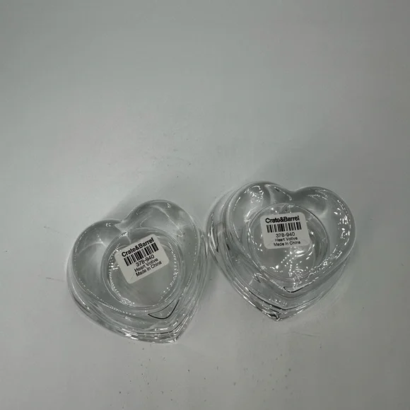 2 Crate & Barrel heart shaped glass votive holders - Picture 4 of 4